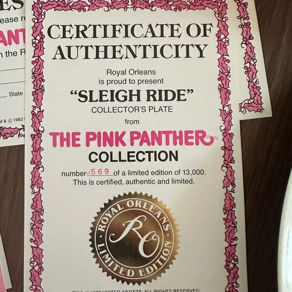 Royal Orleans Limited Edit Merry Christmas 1982 Pink Panther Sleigh Ride 1st Ann